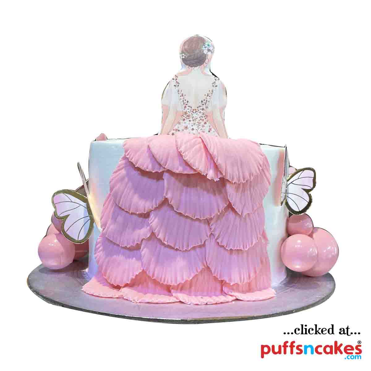 (1731) Bride To Be Diva Dress Butterfly Lady Theme Semi Fondant Cake